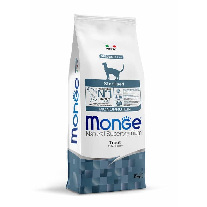 MONGE CAT MONOPROTEIN STERILISED TROUT sausā barība kaķiem Forele 10kg